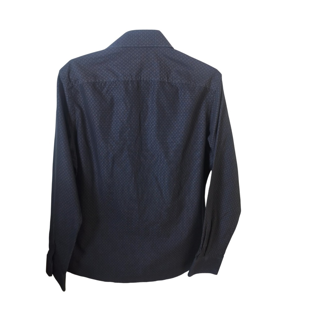 Gucci Mens Navy Blue Micro Geometric Diamond Long Sleeve Button Down Shirt 41 16 - Picture 5 of 10